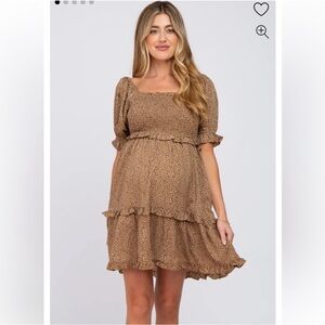 Pinkblush Maternity Tan and Black Ruffled Tiered Sundress